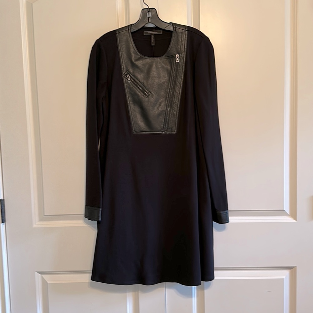 BCBGMaxAzria -- Long sleeve dress with faux leather detail - Size Medium